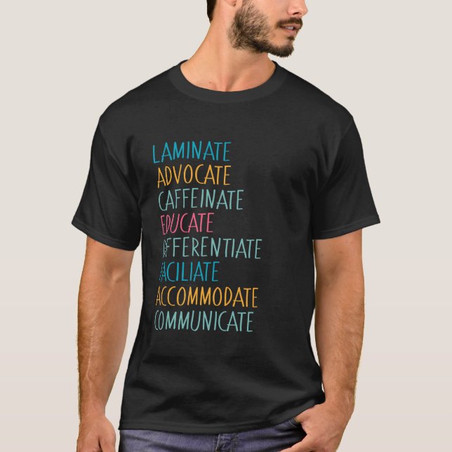 Camiseta SPED Laminate Advocate Caffeinate Educar (Anverso)
