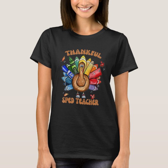 Camiseta SPED Teacher School Cool Turkey Thankful Grateful  (Anverso)
