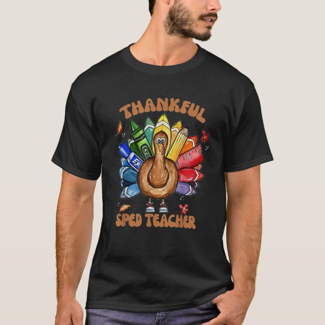 Camiseta SPED Teacher School Cool Turkey Thankful Grateful  (Anverso)
