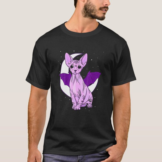Camiseta Sphynx Cat Bat Cute Pastel Gótico Creepy Tic Gótic (Anverso)