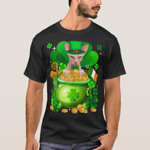 Camiseta Sphynx Cat Gold Pot Shamrock St Patrons Day