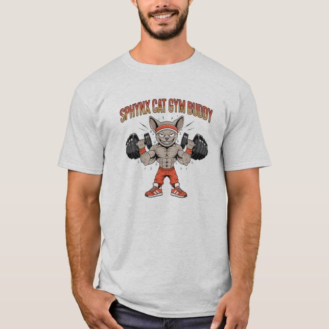 Camiseta Sphynx Cat Gym Buddy Cartoon Fitness Art (Anverso)