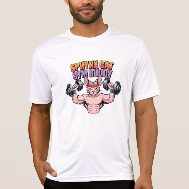 Camiseta Sphynx Cat Gym Buddy Muscular Cartoon (Anverso)