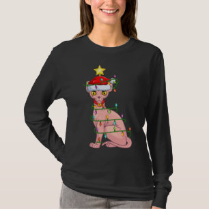Camiseta Sphynx Cat Ighing Xmas Árbol Coincidiendo con Gato
