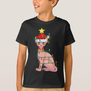 Camiseta Sphynx Cat Ighing Xmas Árbol Coincidiendo con Gato