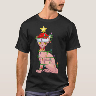 Camiseta Sphynx Cat Ighing Xmas Árbol Coincidiendo con Gato