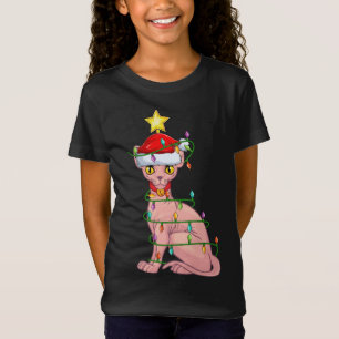 Camiseta Sphynx Cat Ighing Xmas Árbol Coincidiendo con Gato
