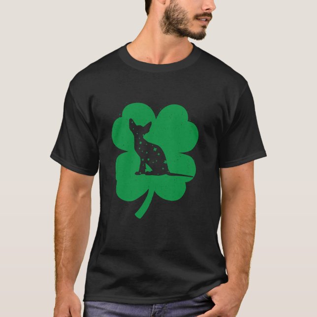 Camiseta Sphynx Cat Lover Shamrock Leaf Irlandés St Patrick (Anverso)