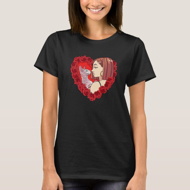 Camiseta Sphynx Cat Mom Valentine Day Cat Lady Rosas (Anverso)