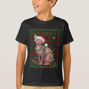 Camiseta Sphynx Cat Xmas enciende Ugly Santa Hat Sphynx Cat