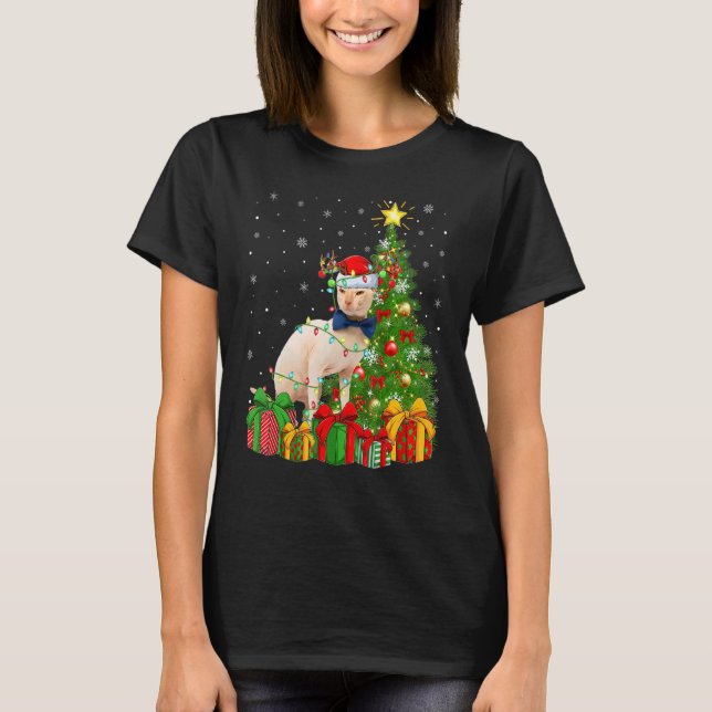 Camiseta Sphynx Cat   Xmas Lights Santa Sphynx Cat Christma (Anverso)