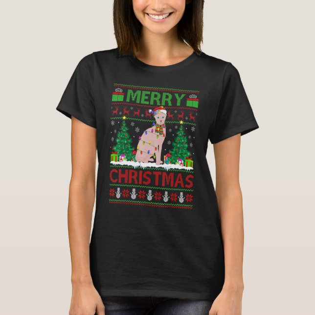 Camiseta Sphynx Cat   Xmas Tree Ugly Santa Sphynx Cat Chris (Anverso)