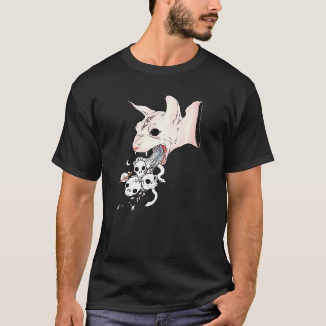 Camiseta Sphynx Cat Y Skulls Gótico Bruja Arte Estético (Anverso)