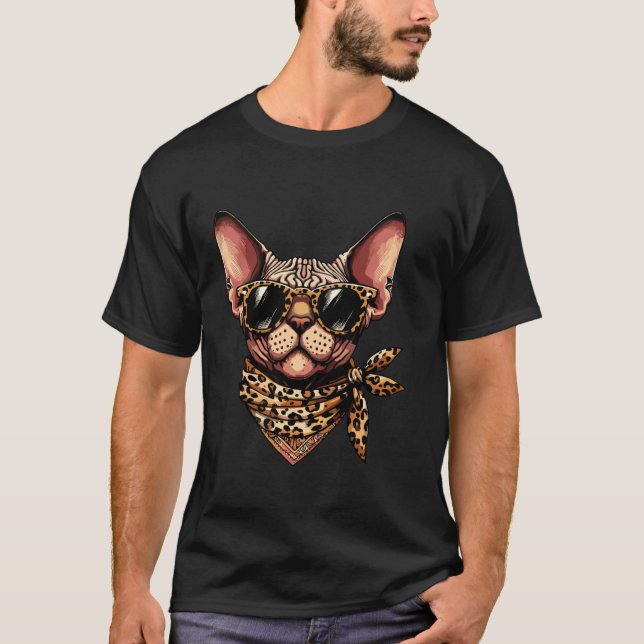 Camiseta Sphynx Con Leopardo Animal Con Sungla (Anverso)