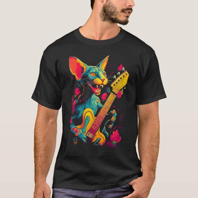 Camiseta Sphynx Hairless Cat Guitar (Anverso)