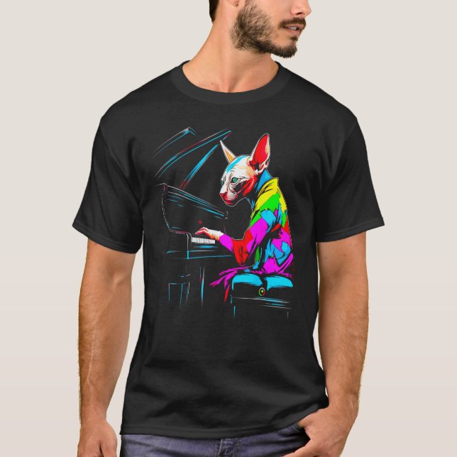 Camiseta Sphynx Hairless Cat Pianist (Anverso)