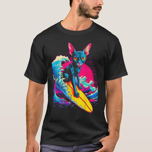 Camiseta Sphynx Hairless Cat Surfing (Anverso)