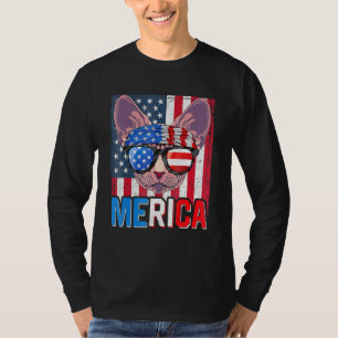 Camiseta Sphynx Merica 4 De Julio Cat Estadounidense Meowic