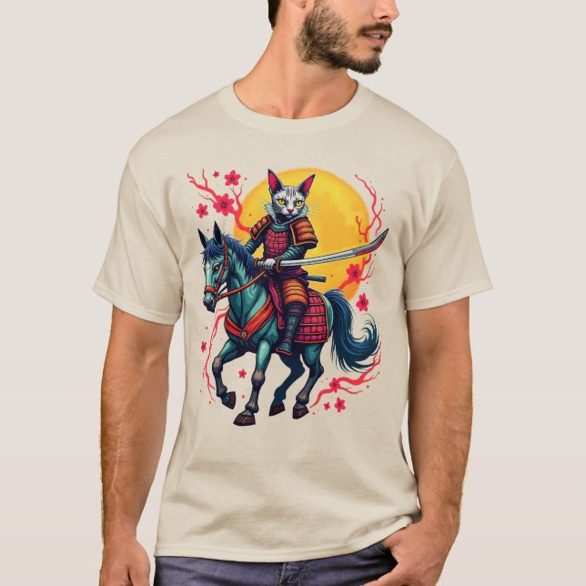 Camiseta Sphynx Samurái Montando a Caballo - Flor de Cerezo (Anverso)