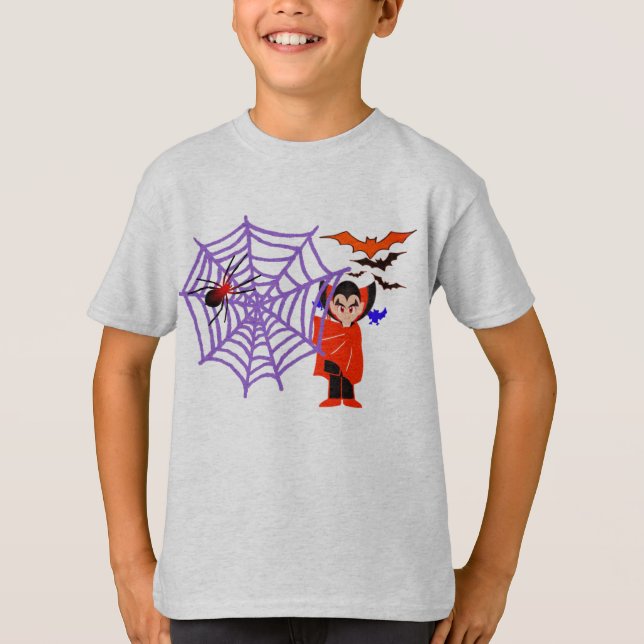 Camiseta Spider Webs niños graciosos Drácula Halloween (Anverso)