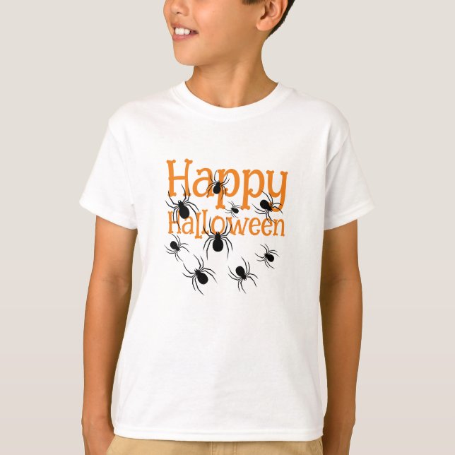 Camiseta Spiders Happy Halloween Black and Naranja (Anverso)
