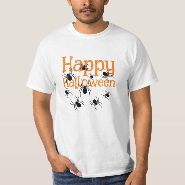 Camiseta Spiders Happy Halloween Black and Naranja T-Shirt (Anverso)