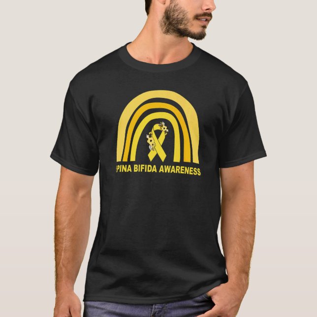 Camiseta Spina Bifida Awareness Floral Yellow Ribbon Rainbo (Anverso)