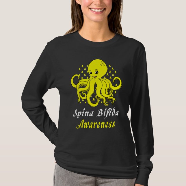Camiseta Spina Bifida Awareness  Octopus Yellow Support (Anverso)