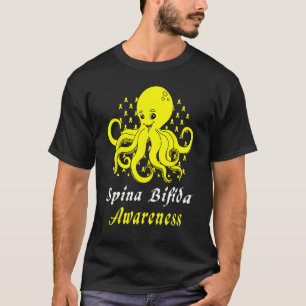 Camiseta Spina Bifida Conciencia Octopus Amarillo de apoyo