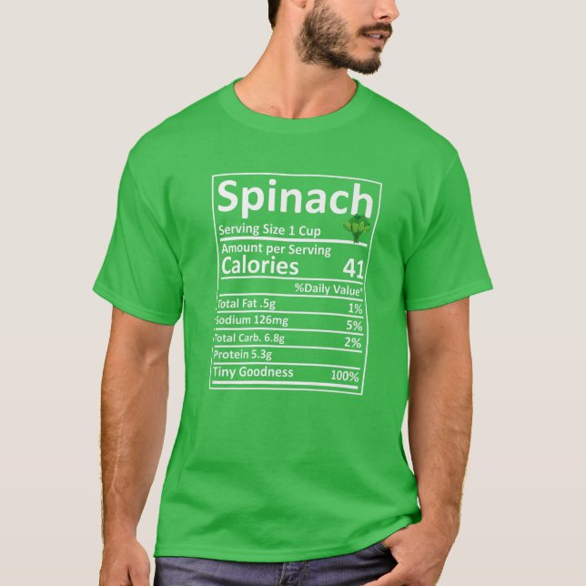 Camiseta Spinach Nutrition Food Facts Graciosa Acción de Gr (Anverso)