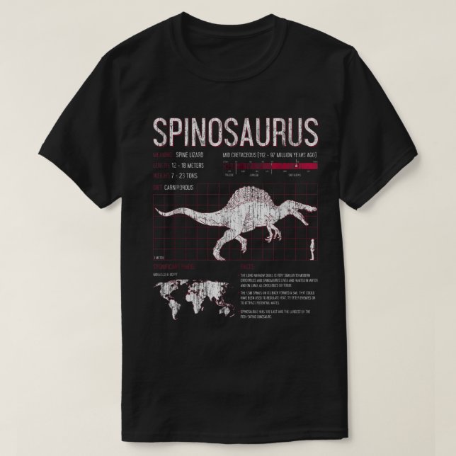 Camiseta Spinosaurus Dinosaur Facts T Shirt Mens Womens Kid (Diseño del anverso)