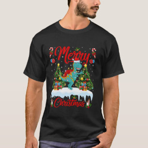 Camiseta Spinosaurus Dinosaur Merry Christmas Tree Lights S