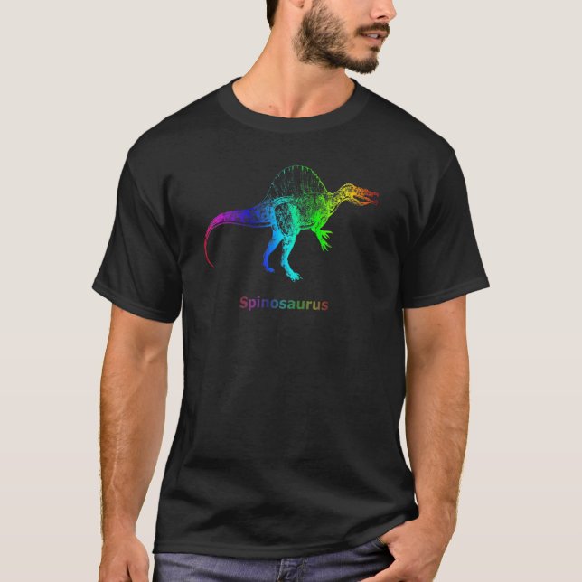 Camiseta Spinosaurus Dinosaur Rainbow Skeleton (Anverso)