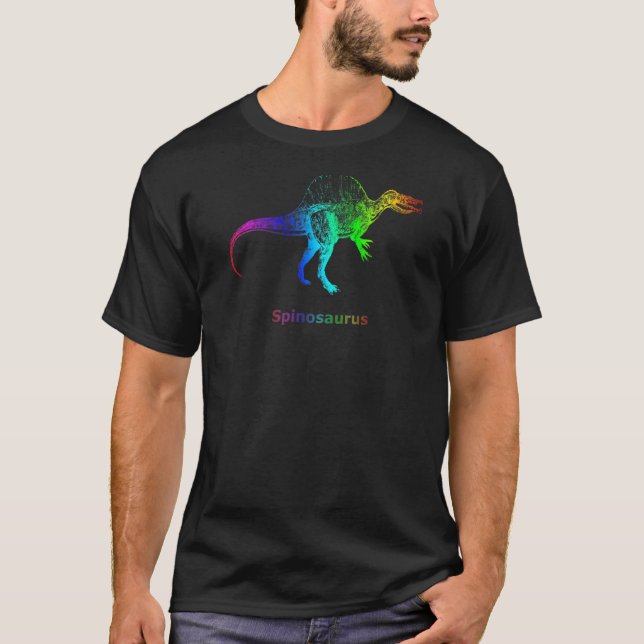 Camiseta Spinosaurus Dinosaur Rainbow Skeleton (Anverso)