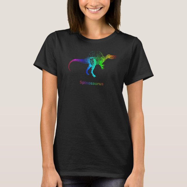 Camiseta Spinosaurus Dinosaur Rainbow Skeleton (Anverso)