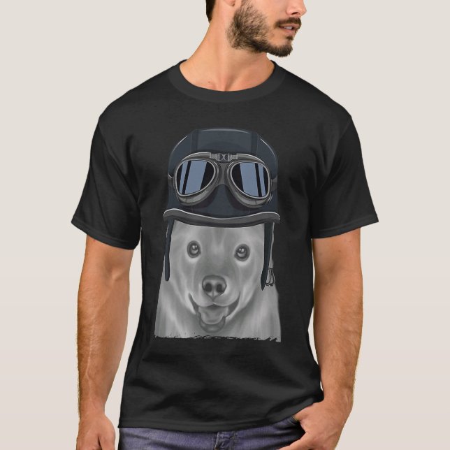 Camiseta Spitz finlandés con casco de motocicleta de época (Anverso)