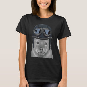Camiseta Spitz finlandés con casco de motocicleta de época