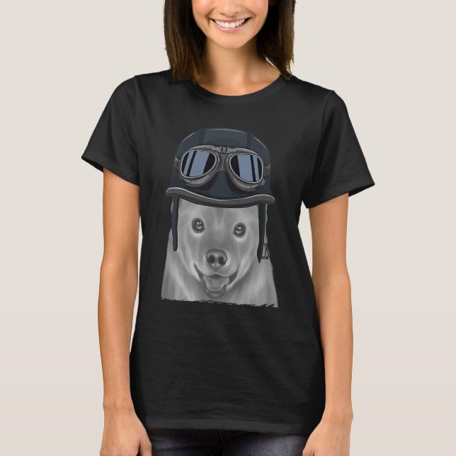 Camiseta Spitz finlandés con casco de motocicleta de época (Anverso)