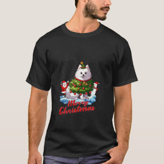Camiseta Spitz japonés Merry Christmas Tree iluminó al perr