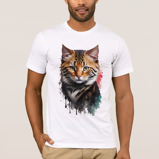 Camiseta Splash acuático de gato con rayas de tigre beige f (Anverso)