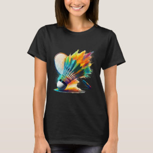 Camiseta Splash Art Badminton Player Shuttle Racket Sports