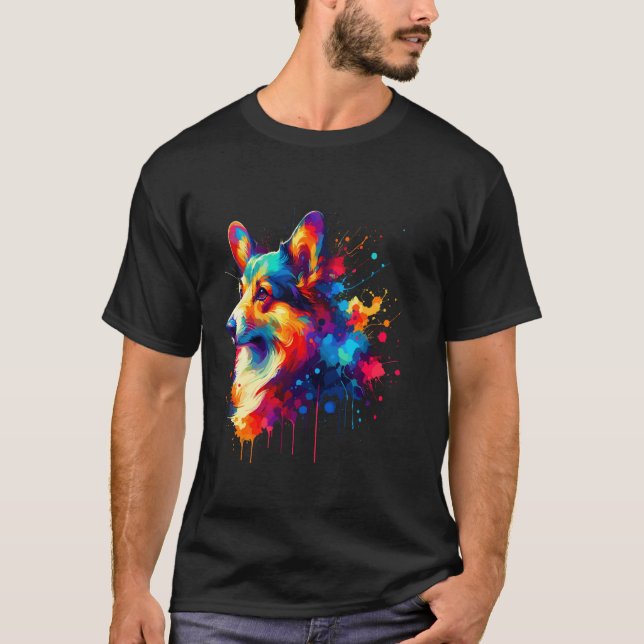 Camiseta Splash Art Cardigan Welsh Corgi Corgis (Anverso)
