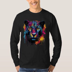 Camiseta Splash Art Wildlife Big Cat Lover Colorful Black J