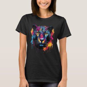 Camiseta Splash Art Wildlife Big Cat Lover Colorful Black J