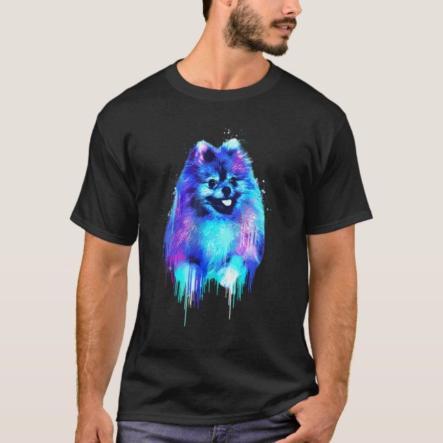 Camiseta Splash colorido Retrato Pomeraniano Pom Puppy Owne (Anverso)