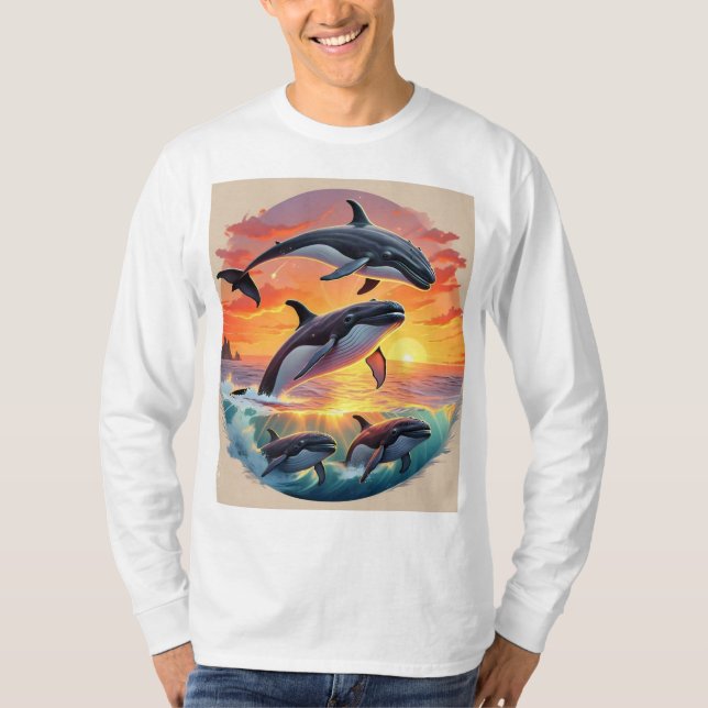 Camiseta Splash de atardecer de la familia ballena (Anverso)