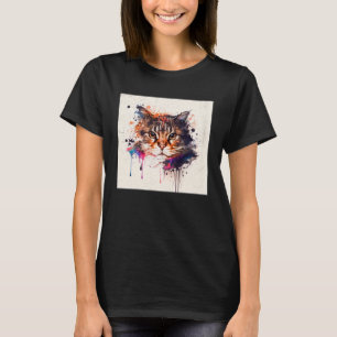Camiseta Splash Maine Kun Cat Paint Splatter Colorous Women
