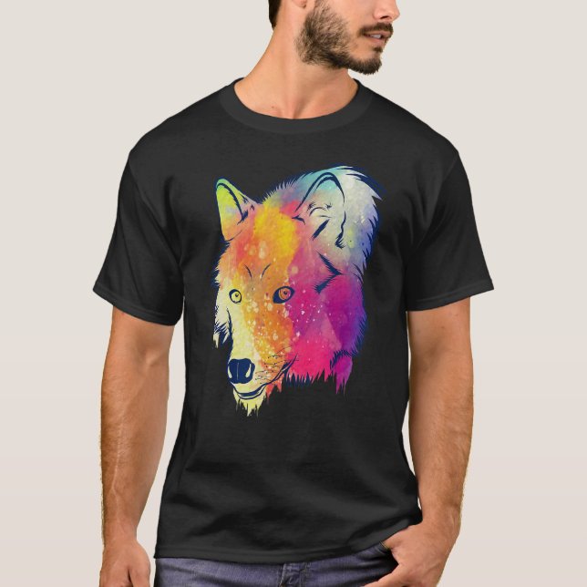 Camiseta Splash Wolf Watercolor Vida Silvestre Cañón de per (Anverso)