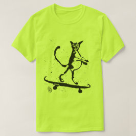 Camiseta Splatter Graphic Cat Skateboarder T-Shirt