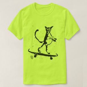 Camiseta Splatter Graphic Cat Skateboarder T-Shirt